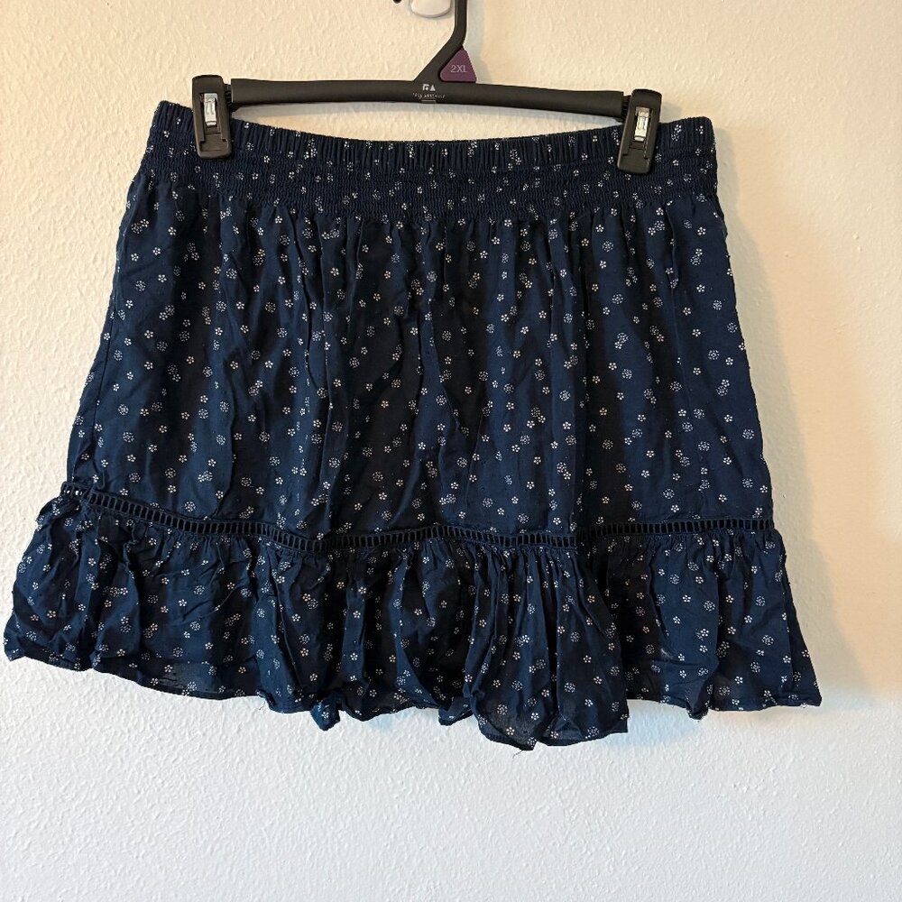 Madewell Floral Mini Skirt Navy White Elastic Waist Large Breezy